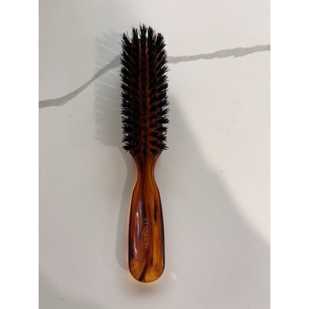 Vtg Stanley Nylon Bristle Tortoise Amber Swirl Handle Hair Brush 8.5"